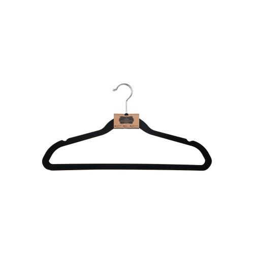 Estia Κρεμάστρα ρούχων αντιολισθητική με εγκοπές βελουτέ Μαύρο σετ 3 τεμ.