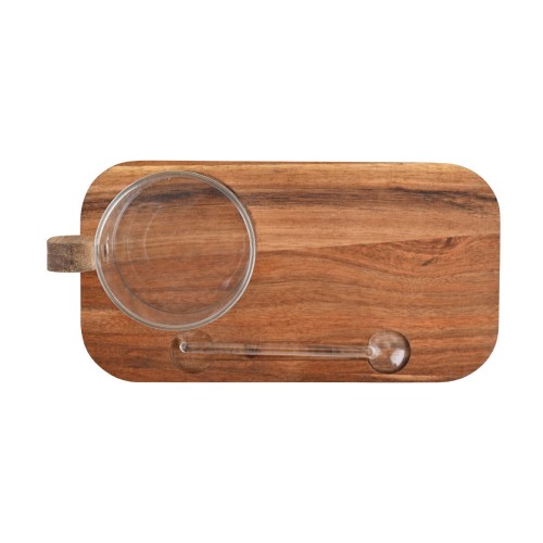 Estia Κούπα γυάλινη με ξύλινο δίσκο και κουτάλι 23Χ12Χ7cm 