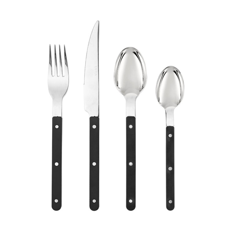 Estia ESTIA ΣΕΤ ΜΑΧΑΙΡΟΠΙΡΟΥΝΑ FINE CUTLERY ΑΝΟΞΕΙΔΩΤΟ ΑΤΣΑΛΙ ΜΕ ΜΑΥΡΗ ΛΑΒΗ 18/0 16 ΤΕΜ.