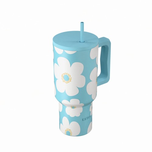 Estia ESTIA ΘΕΡΜΟΣ STRAW TUMBLER XL SAVE THE AEGEAN 900ml BLUE DAISY