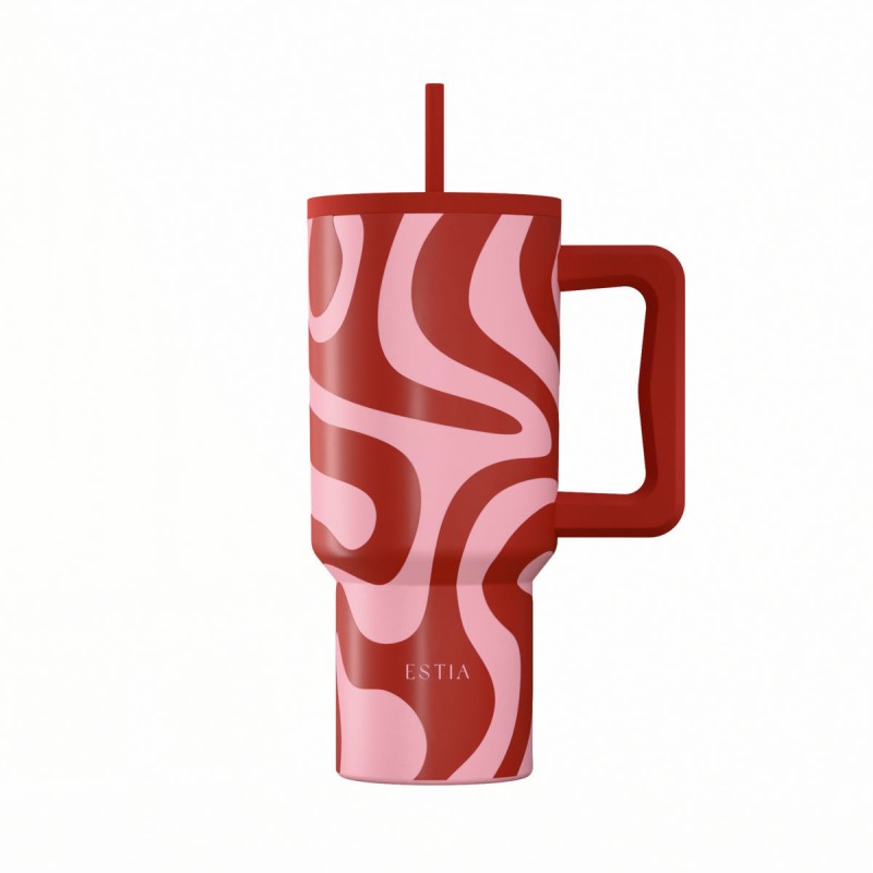 Estia ESTIA ΘΕΡΜΟΣ STRAW TUMBLER XL SAVE THE AEGEAN 900ml CORAL WAVES