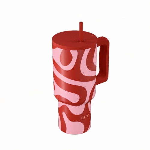 Estia ESTIA ΘΕΡΜΟΣ STRAW TUMBLER XL SAVE THE AEGEAN 900ml CORAL WAVES