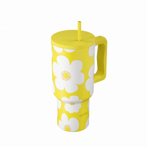 Estia ESTIA ΘΕΡΜΟΣ STRAW TUMBLER XL SAVE THE AEGEAN 900ml YELLOW DAISY