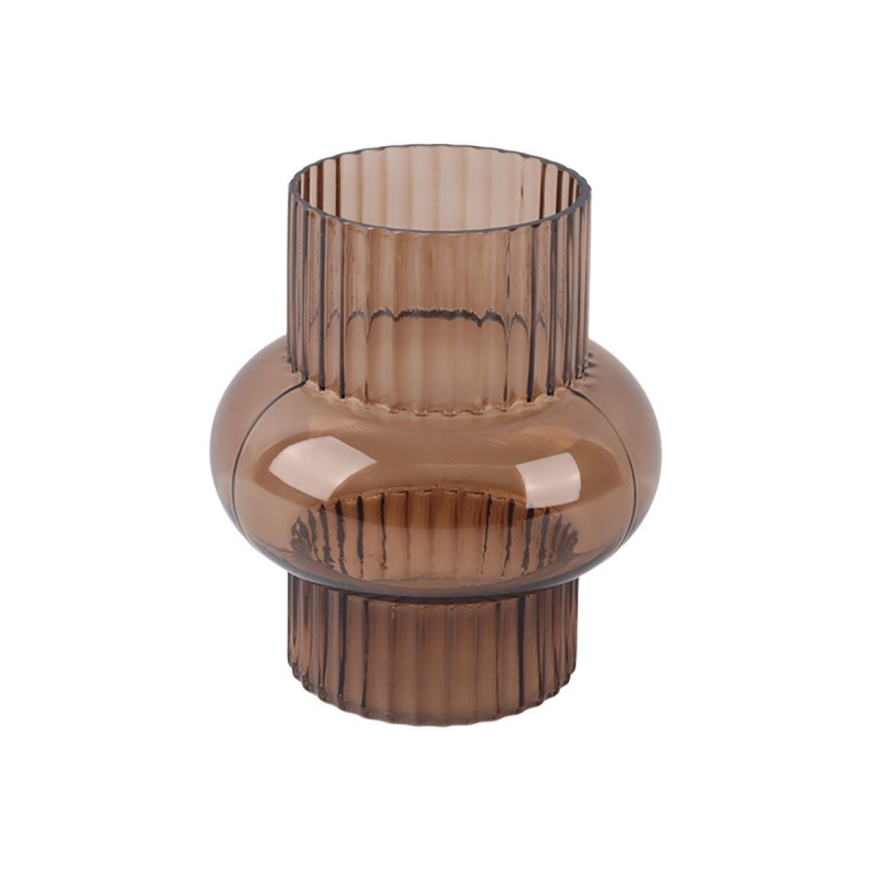Estia ESTIA ΔΙΑΚΟΣΜΗΤΙΚΟ ΓΥΑΛΙΝΟ ΒΑΖΟ GLOWER 20.5cm ΚΑΦΕ