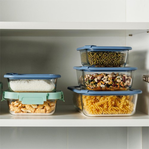 Estia Φαγητοδοχείο COLORSEAL γυάλινο 1520ml 23.5x17.8x7.6cm με καπάκι σιλικόνης Μπλέ