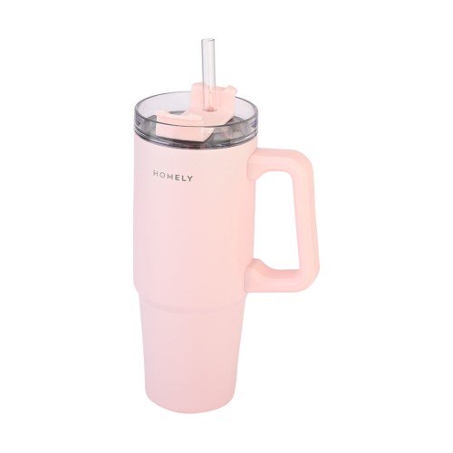 Estia Θερμός Straw Tumbler HOMELY 900ml Rose Quartz