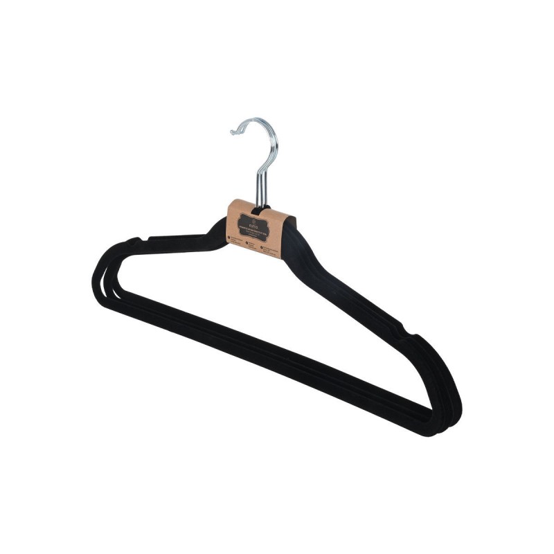 Estia Κρεμάστρα ρούχων αντιολισθητική με εγκοπές βελουτέ Μαύρο σετ 3 τεμ.