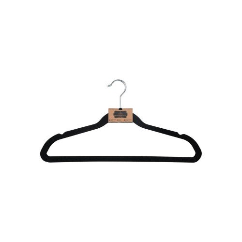 Estia Κρεμάστρα ρούχων αντιολισθητική με εγκοπές βελουτέ Μαύρο σετ 3 τεμ.