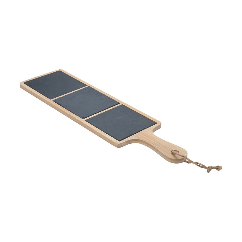 Estia Πλατώ σερβιρίσματος σχιστόλιθου 3 θέσεων με ξύλινη βάση 44x12cm