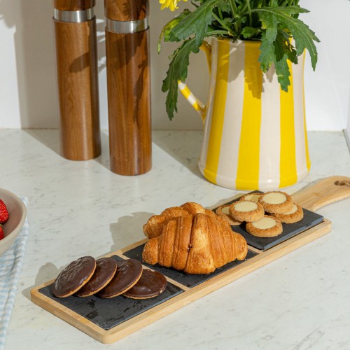 Estia Πλατώ σερβιρίσματος σχιστόλιθου 3 θέσεων με ξύλινη βάση 44x12cm