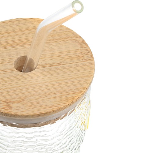 Estia ESTIA ΠΟΤΗΡΙ ΝΕΡΟΥ ΓΥΑΛΙΝΟ ΜΕ BAMBOO ΚΑΠΑΚΙ & ΚΑΛΑΜΑΚΙ ΛΕΜΟΝΙ 420ml