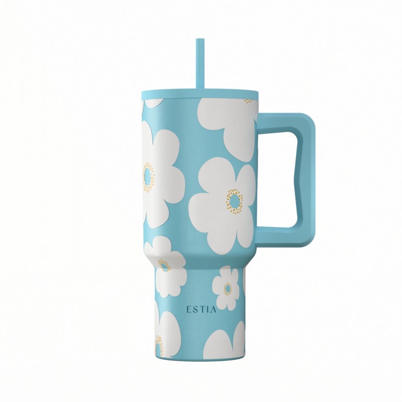 Estia ESTIA ΘΕΡΜΟΣ STRAW TUMBLER XL SAVE THE AEGEAN 900ml BLUE DAISY