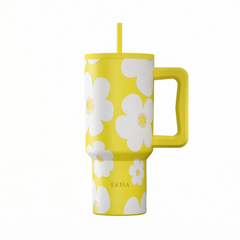 Estia ESTIA ΘΕΡΜΟΣ STRAW TUMBLER XL SAVE THE AEGEAN 900ml YELLOW DAISY
