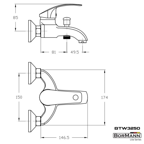 Bormann Αναμεικτική Επίτοιχη Μπαταρία Λουτρού Sonia BTW3250 (026518)