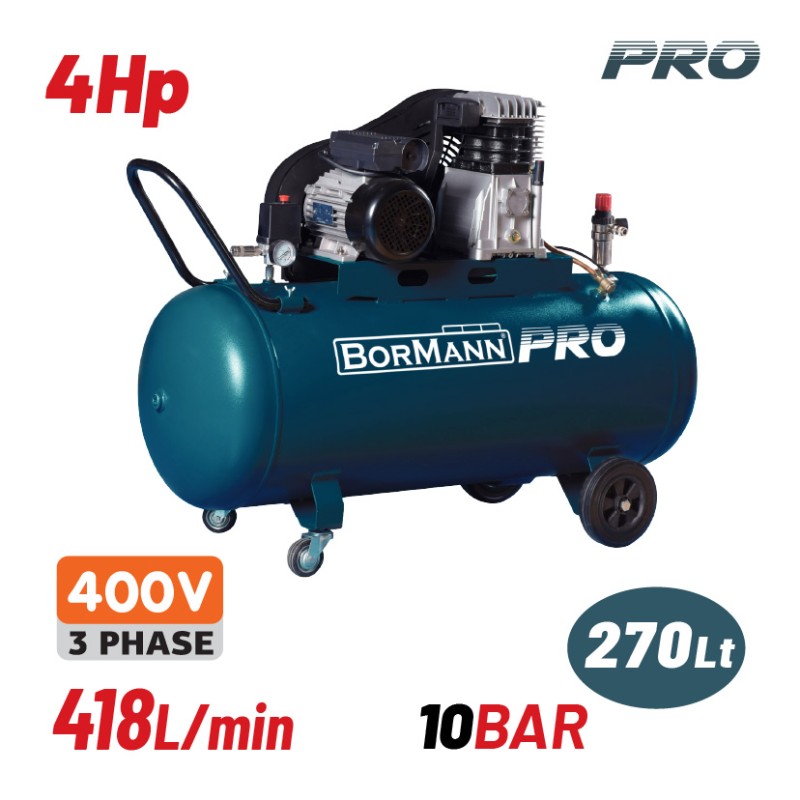 BORMANN Pro BORMANN Pro BAT5300 Αεροσυμπιεστής Ιμάντα,Τριφασικός,4Hp/270L 481L/Min