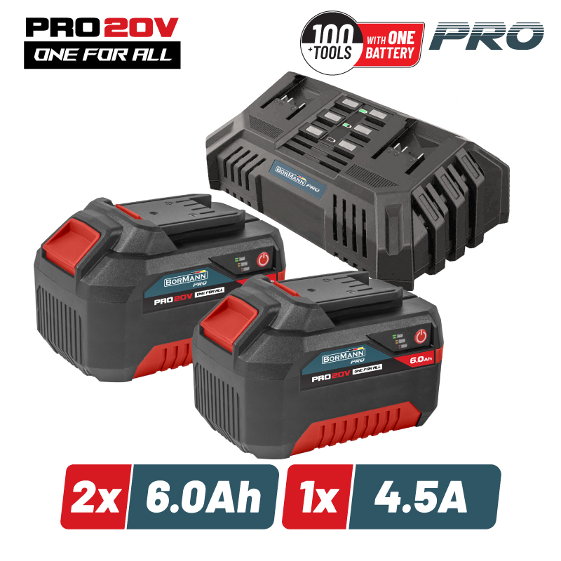 BORMANN Pro BORMANNN Pro BBP9966 Starter Kit 20V,Μπαταρίες 2x6.0Ah & Διπλός Ταχυφορτιστής ,Li-Ion,4.5A