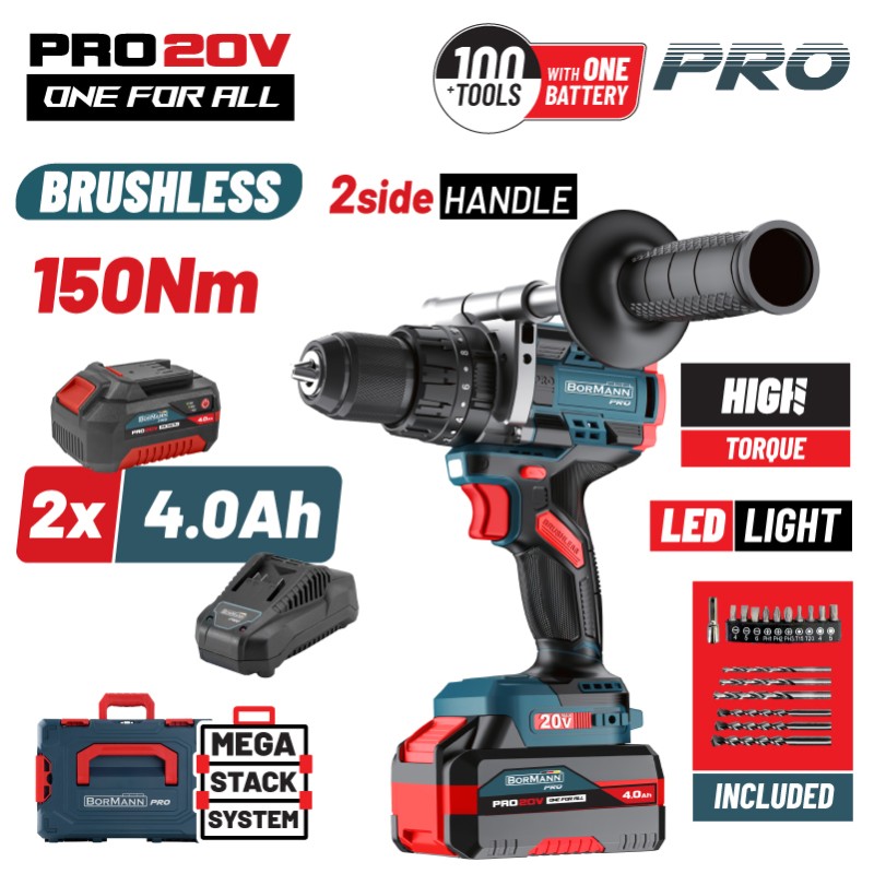 BORMANN Pro ΒΟRMANN Pro BBP5406X44CA Δραπανοκατσάβιδο Κρουστικό,Compact,Brushless Μπαταρίας 20V,Li-Ion,2x4Ah