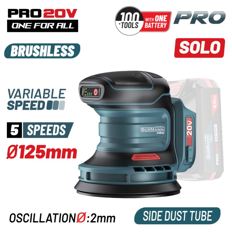 BORMANN Pro BORMANN Pro BBP5413 Τριβείο Έκκεντρο Brushless Μπαταρίας 20V,Li-Ion,125mm,5 Ρυθμίσεις Ταχύτητας,SOLO