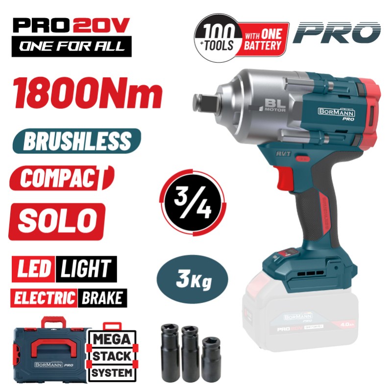 BORMANN Pro BORMANN Pro BBP5456CA Μπουλονόκλειδο Compact, Brushless Μπαταρίας 20V,Li-Ion,1800Nm,0-1800rpm