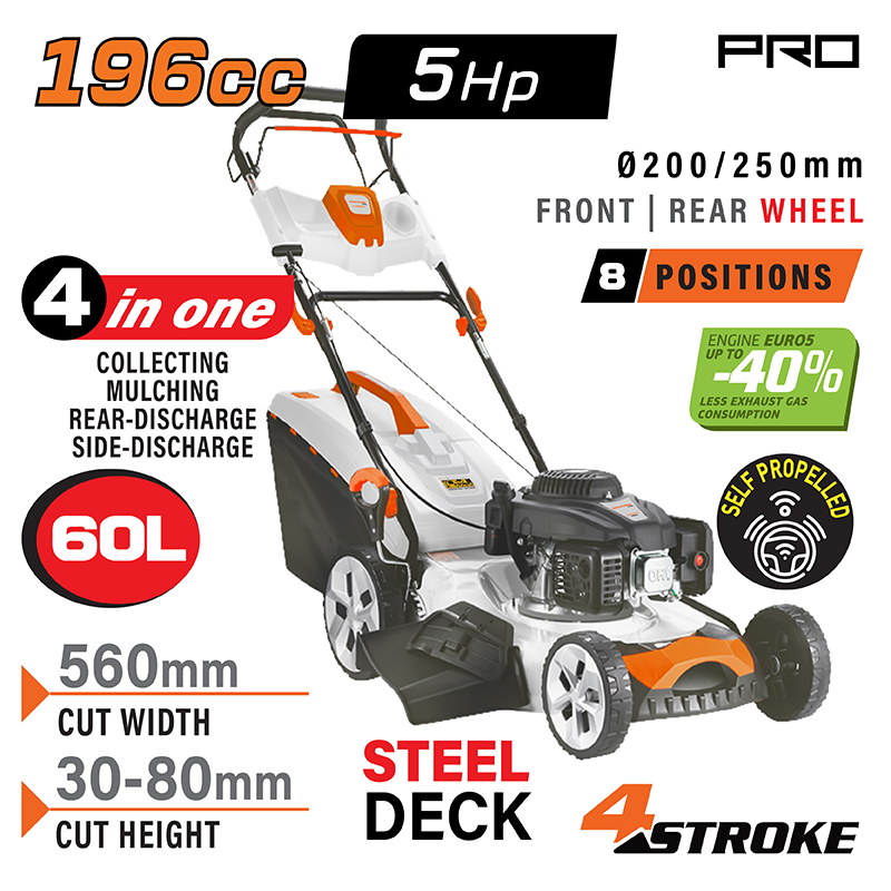 NAKAYAMA PRO NAKAYAMA Pro PM5560 Χλοοκοπτική Αυτοκινούμενη Βενζίνης, 196cc, Πλάτος Κοπής 56cm, Κάδος 60L, 4 σε 1