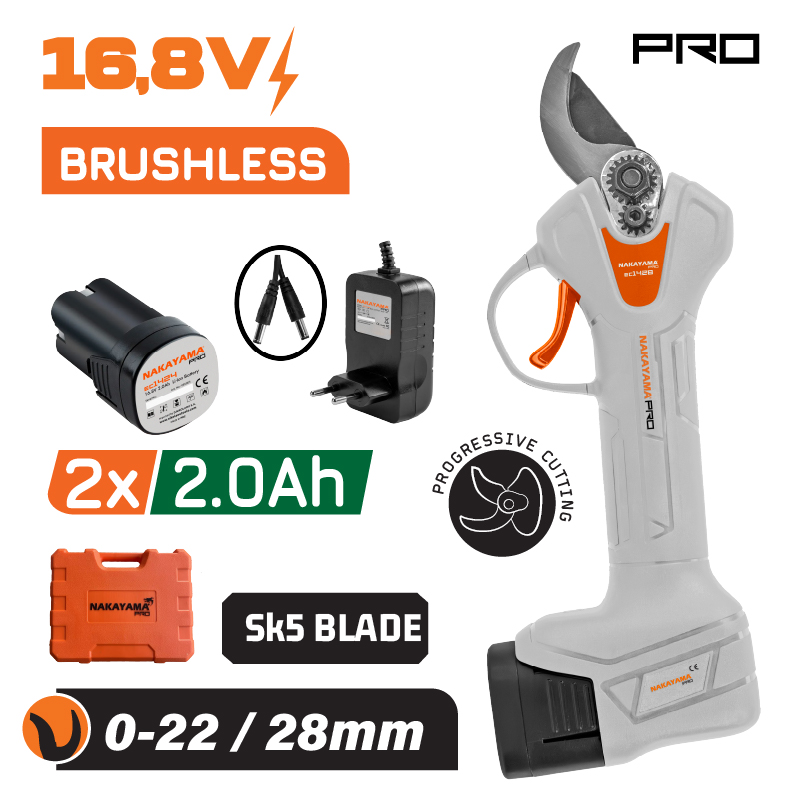 NAKAYAMA PRO NAKAYAMA PRO EC1428 Ψαλίδι Κλάδου Brushless Μπαταρίας 16.8V,0-22/28mm,1kg,2x2Ah Li-Ion