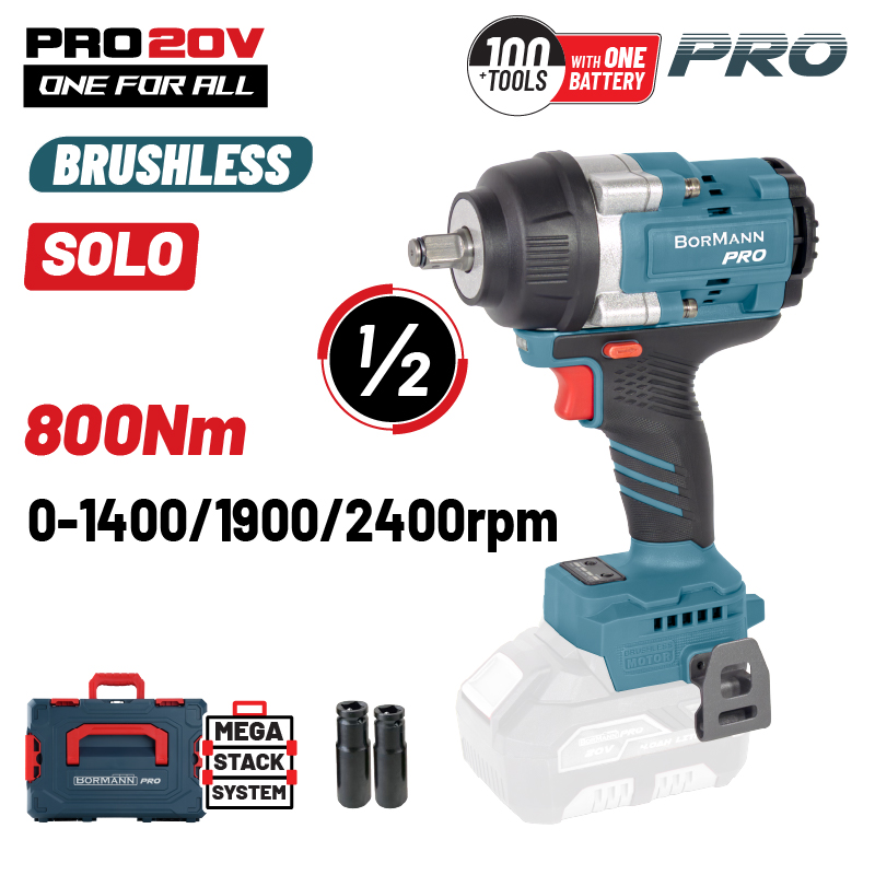 BORMANN Pro BORMANN Pro BBP5387CA Μπουλονόκλειδο,Brushless Mπαταρίας 20V,Li-Ion,800Nm,0-1400/1900/2400rpm,SOLO