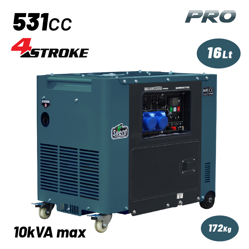 BORMANN Pro BORMANN Pro BGB9970 Γεννήτρια Πετρελαίου Συνεχ. Απόδοση 6500W,531cc,Μίζα,Μπαταρία,AVR,Τροχοί