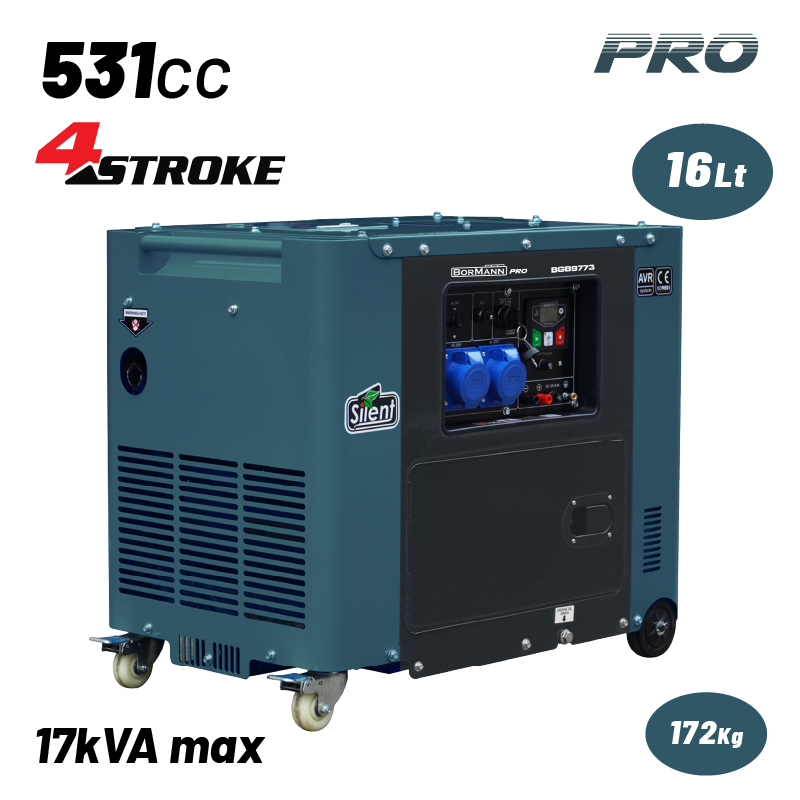 BORMANN Pro BORMANN Pro BGB9773 Γεννήτρια Πετρελαίου Τριφασική, Απόδοση 7000W,531cc με Μίζα & Τροχούς