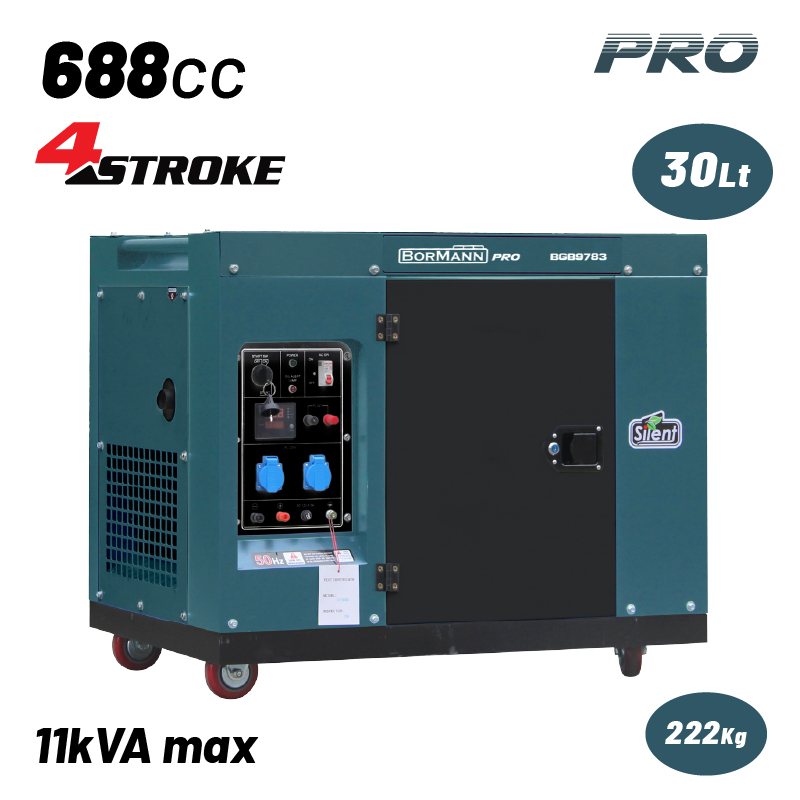 BORMANN Pro BORMANN Pro BGB9783 Γεννήτρια Πετρελαίου,Τριφασική, Συνεχ. Απόδοση 8000W,688cc,Μίζα,Μπαταρία,Τροχοί