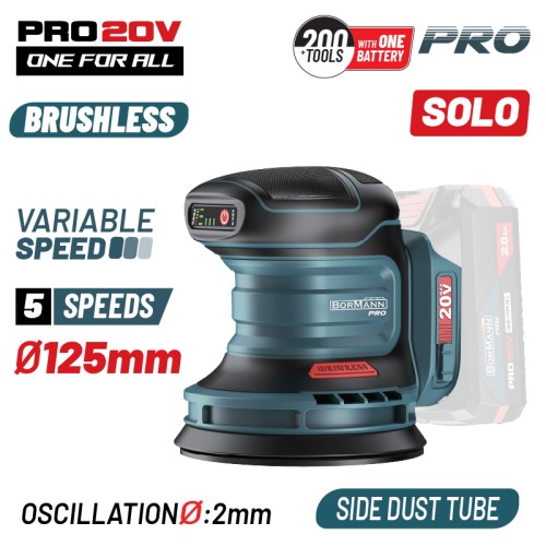 BORMANN Pro BORMANN Pro BBP5413 Τριβείο Έκκεντρο Brushless Μπαταρίας 20V,Li-Ion,125mm,5 Ρυθμίσεις Ταχύτητας,SOLO