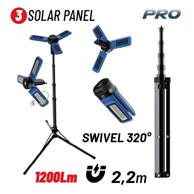 Bormann Φωτιστικό Εργασίας LED BPR6070 (063414) 1200Lm, με Ηλιακά Πάνελ, Αποσπώμενο Τρίποδο Στήριξης & Μαγνήτη