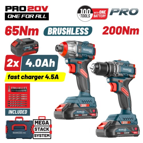 BORMANN Pro BORMANN Pro BBP5431X44T2CA Σετ Compact Brushless Κρουστικό Δραπαν/βιδο & Παλμικό Κατσαβίδι Bruhless