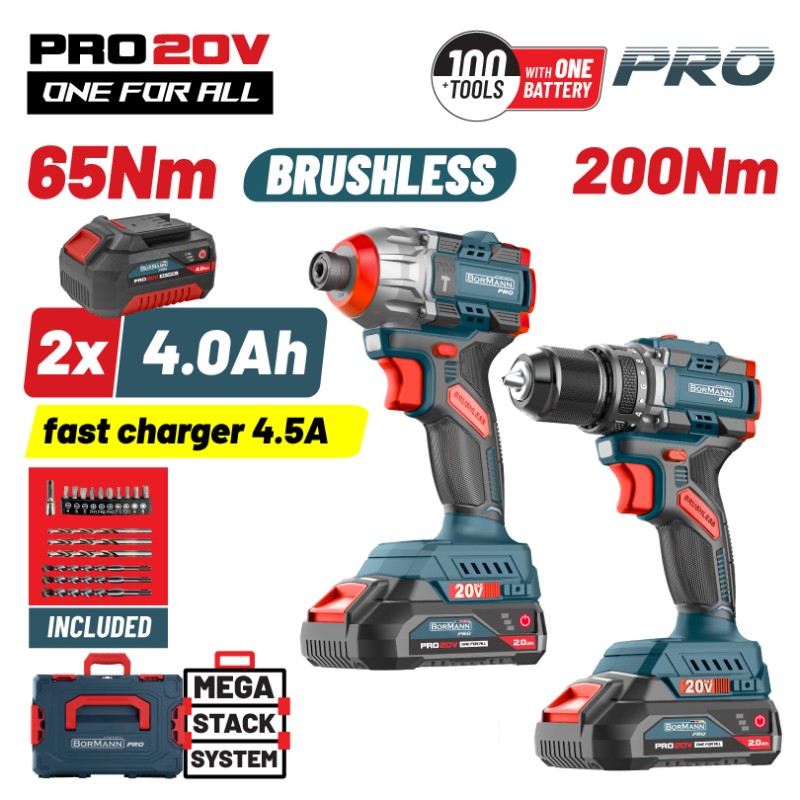 BORMANN Pro BORMANN Pro BBP5431X44T2CA Σετ Compact Brushless Κρουστικό Δραπαν/βιδο & Παλμικό Κατσαβίδι Bruhless
