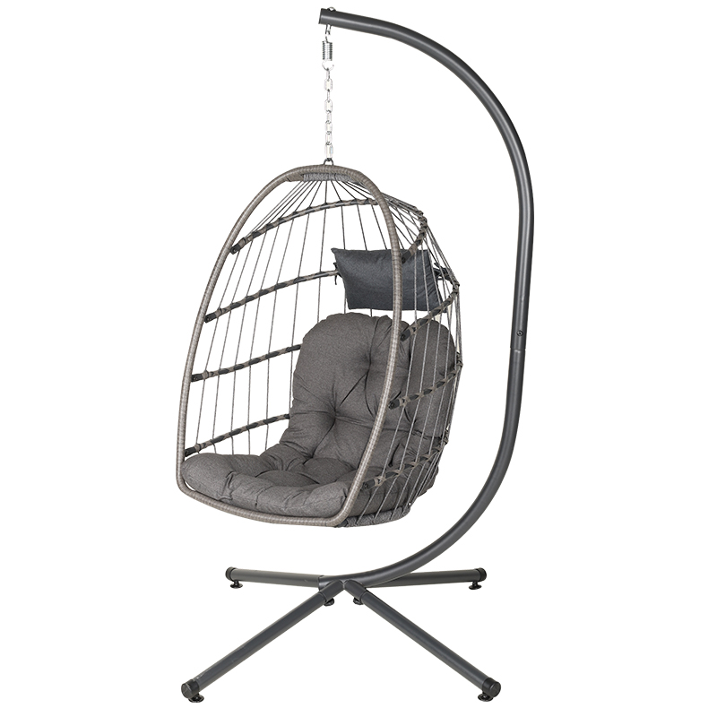 Bormann BORMANN BSP1166 Κρεμαστή Κούνια Φωλιά Με Βάση Ratan, Μαξιλάρι, 95x95x196cm, Αντοχής Έως 130Kg, Γκρι