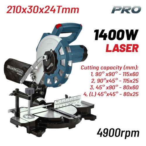 BORMANN Pro BORMANN Pro BDX2135 Φαλτσοπρίονο Φ210x30mm 24T,1400W,4900rpm,LASER