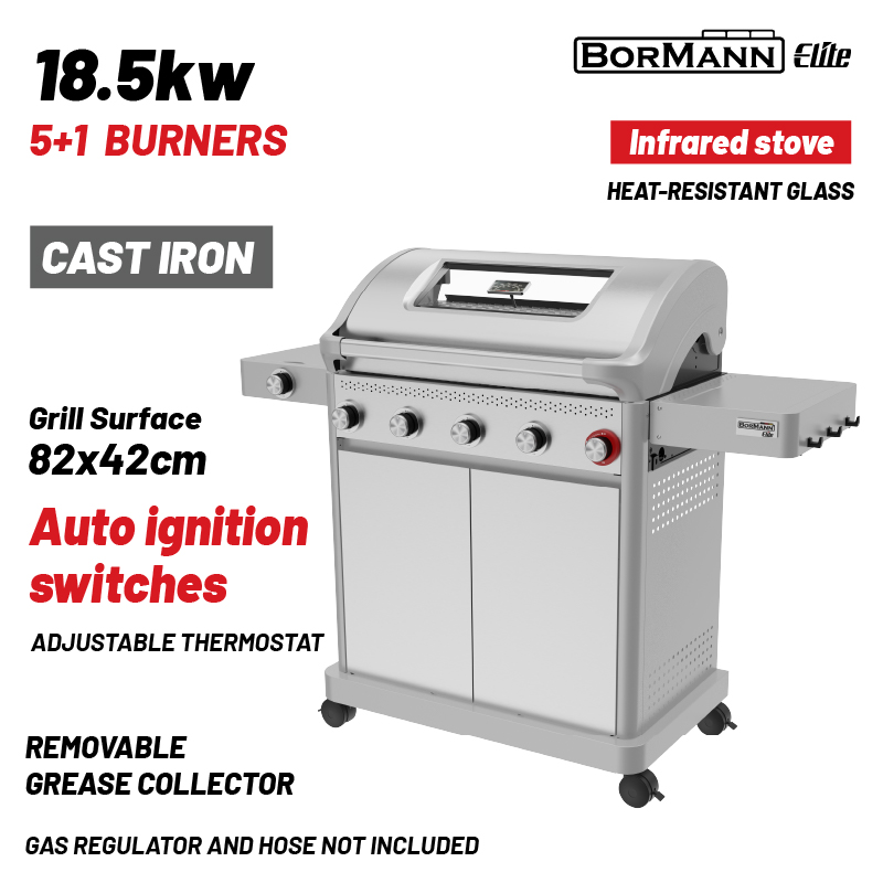 BORMANN ELITE BORMANN Elite BBQ7051 Ψησταριά Υγραερίου LEGENd 5+1 Εστιών με Μαντεμένια Σχάρα LUXURY TYPE