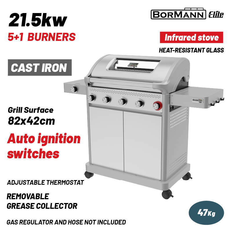 BORMANN ELITE BORMANN Elite BBQ7061 Ψησταριά Υγραερίου LEGEND 6+1 Εστιών με Μαντεμένια Σχάρα LUXURY TYPE