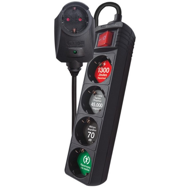 Crystal Audio CRYSTAL AUDIO CP-4+1 Πολύπριζο Προστασίας Schuko 4+1 Θέσεων 1300j Μαύρο