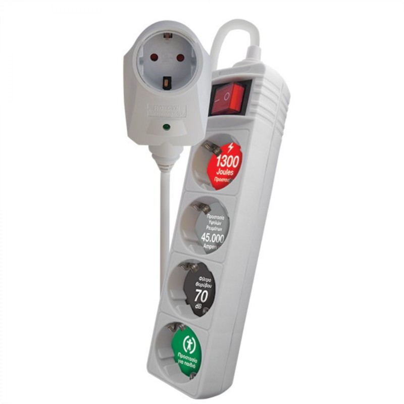 Crystal Audio CRYSTAL AUDIO CP-4+1w Πολύπριζο Προστασίας Schuko 4+1 Θέσεων 1300j Λευκό