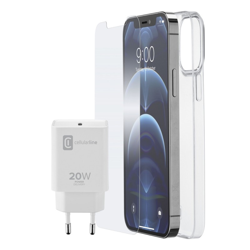 Cellular Line  CELLULAR LINE 413933 Σετ Start Kit Φορτιστής Σπιτιού 20W/Θήκη Σιλικόνης/Γυαλί προστασίας για iPhone 12 Pro Max