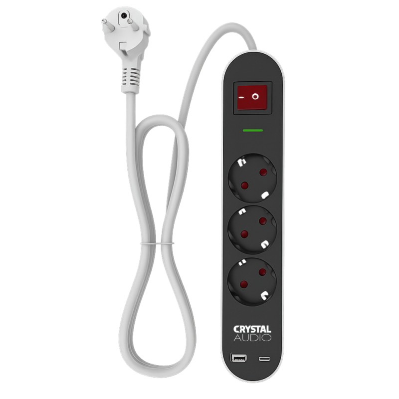 Crystal Audio CRYSTAL AUDIO Elegance ES3PD Μαύρο Πολύπριζο Schuko 3 Θέσεων + 2 USB