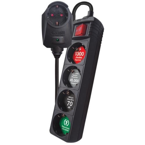 Crystal Audio CRYSTAL AUDIO CP-4+1 Πολύπριζο Προστασίας Schuko 4+1 Θέσεων 1300j Μαύρο