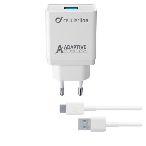 Cellular Line  CELLULAR LINE 303906 Σετ Φορτιστής Samsung με Θύρα USB-A και Καλώδιο Type-C 15W Λευκό