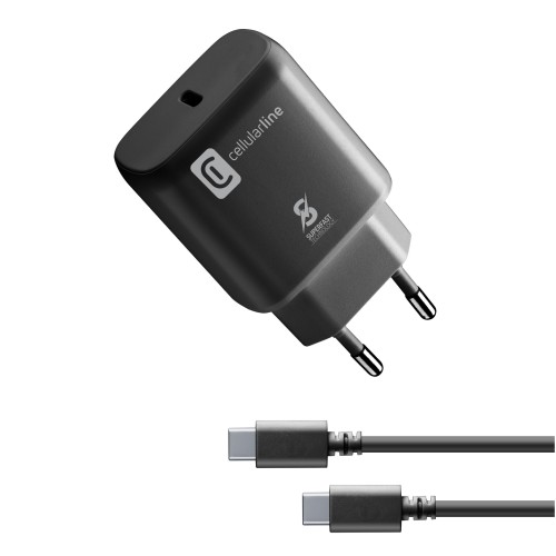 Cellular Line  CELLULAR LINE Σετ Φορτιστής Σπιτιού Samsung με Θύρα Type-C και Καλώδιο Type-C 25W Μαύρο