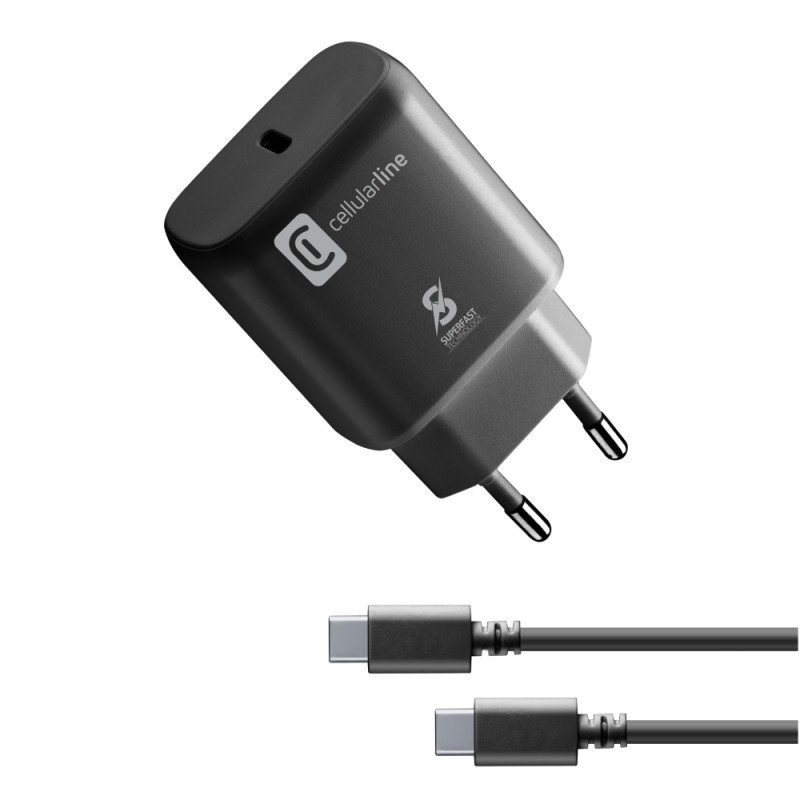 Cellular Line  CELLULAR LINE Σετ Φορτιστής Σπιτιού Samsung με Θύρα Type-C και Καλώδιο Type-C 25W Μαύρο
