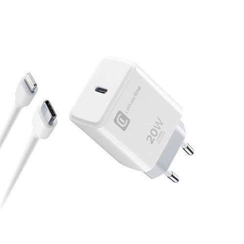 Cellular Line  CELLULAR LINE 398476 Σετ Φορτιστής για iPhone με Θύρα Type-C και Καλώδιο USB-C/Lightning 20W Λευκό