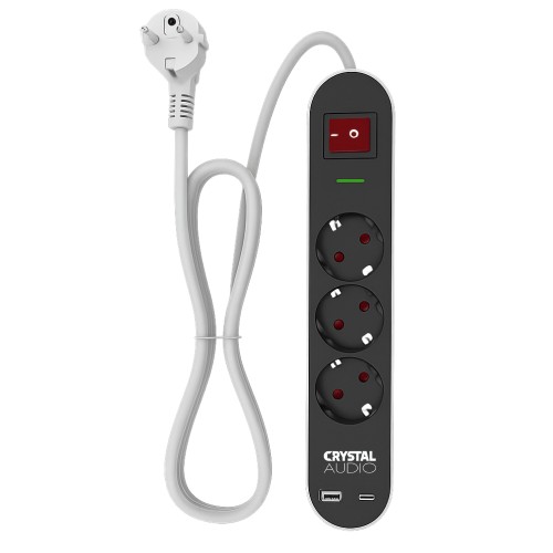 Crystal Audio CRYSTAL AUDIO Elegance ES3PD Μαύρο Πολύπριζο Schuko 3 Θέσεων + 2 USB