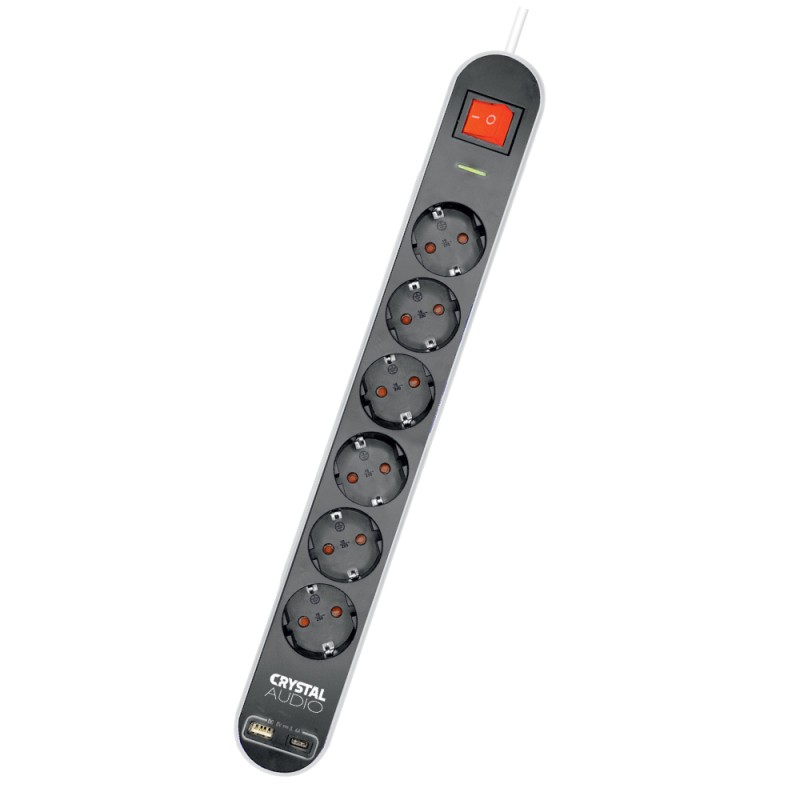 Crystal Audio CRYSTAL AUDIO Elegance ES6PD Μαύρο Πολύπριζο Schuko 6 Θέσεων + 2 USB