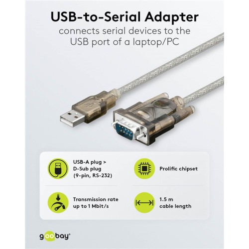 GOOBAY GOOBAY καλώδιο USB σε RS-232 68875, 1 Mbit/s, 1.5m, διάφανο