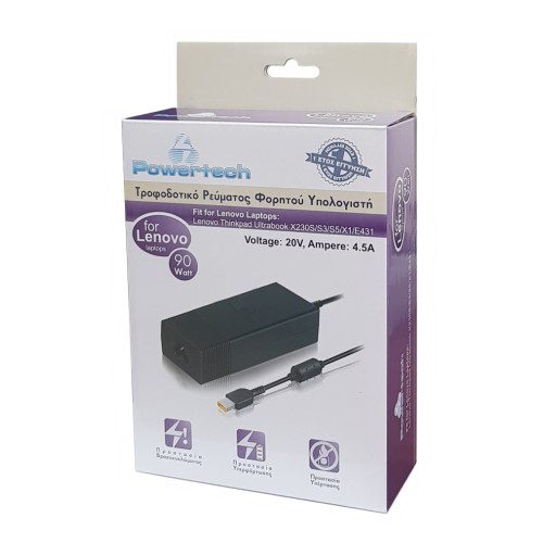 Powertech POWERTECH τροφοδοτικό laptop PT-118 για LENOVO, 90 watt, 20V - 4.5A